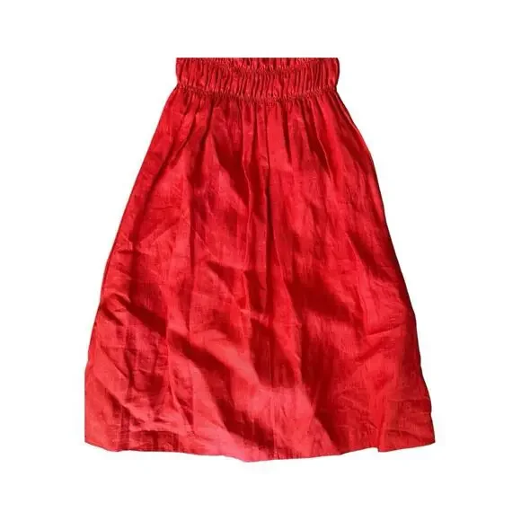 Gillia Red Linen Mini Dress Spaghetti Strap Convertible Strapless Shirred Waist - Picture 6 of 10